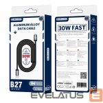 Kabelis Jellico  B27 Woven Cotton iPhone & iPad USB-C to Lightning Data & Fast PD 30W Charger Cable 1m Black
