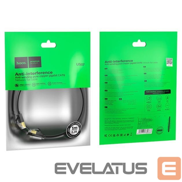 Kabelis Hoco US07 General pure copper flat network cable(L=1M) Black