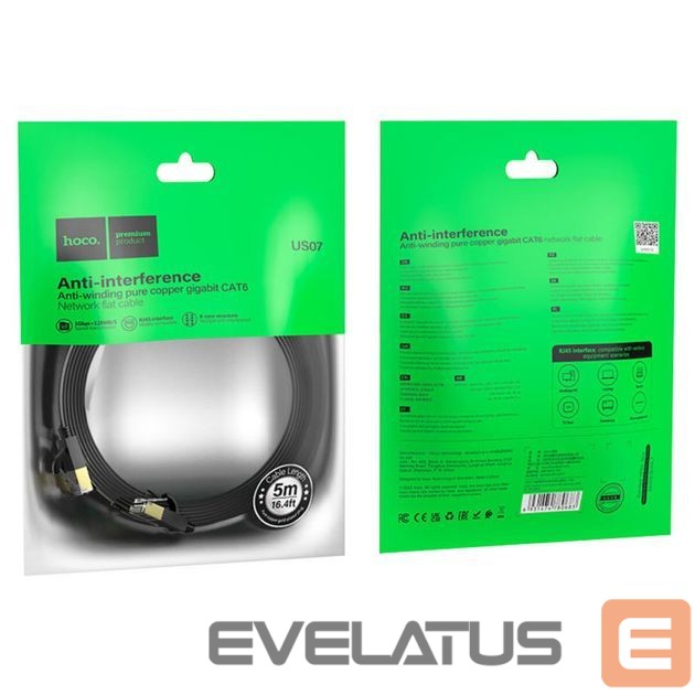 Kabelis Hoco US07 General pure copper flat network cable(L=5M) Black
