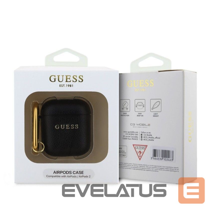 Maciņš austiņām Guess Apple AirPods 1/2 PU Grained Classic Logo Case Black