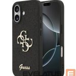 Aizmugurējais vāciņš Guess Apple iPhone 17 PU Fixed Glitter 4G Metal Logo Case Black