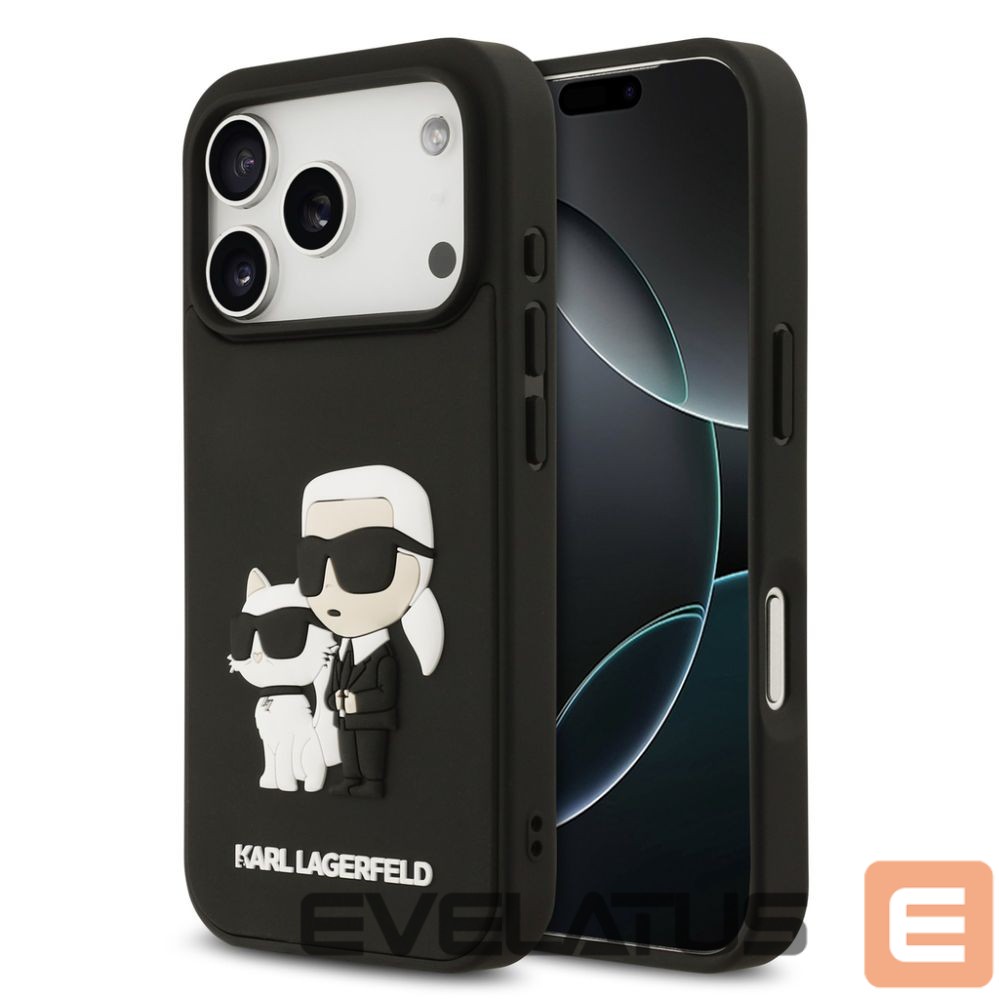 Aizmugurējais vāciņš Karl Lagerfeld Apple iPhone 17 Pro Silicone 3D Rubber Karl and Choupette Case Black