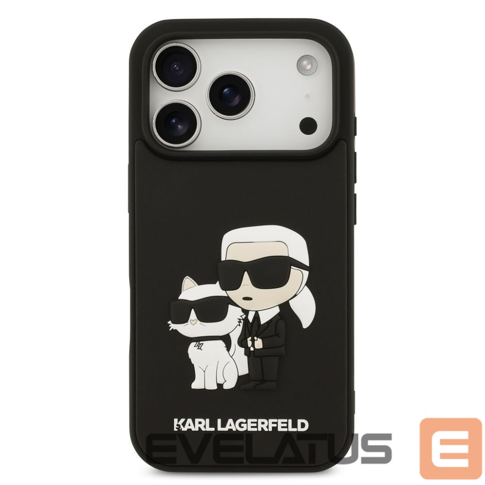 Aizmugurējais vāciņš Karl Lagerfeld Apple iPhone 17 Pro Silicone 3D Rubber Karl and Choupette Case Black