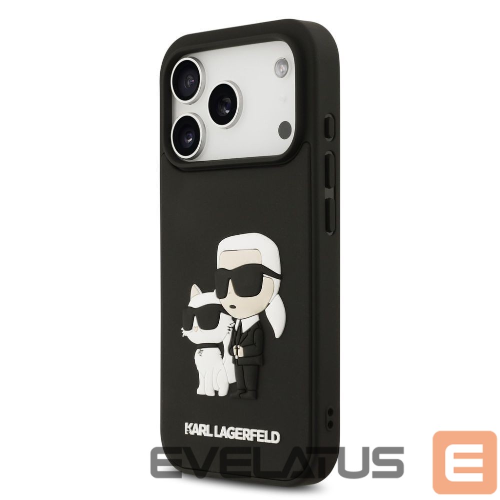 Aizmugurējais vāciņš Karl Lagerfeld Apple iPhone 17 Pro Silicone 3D Rubber Karl and Choupette Case Black