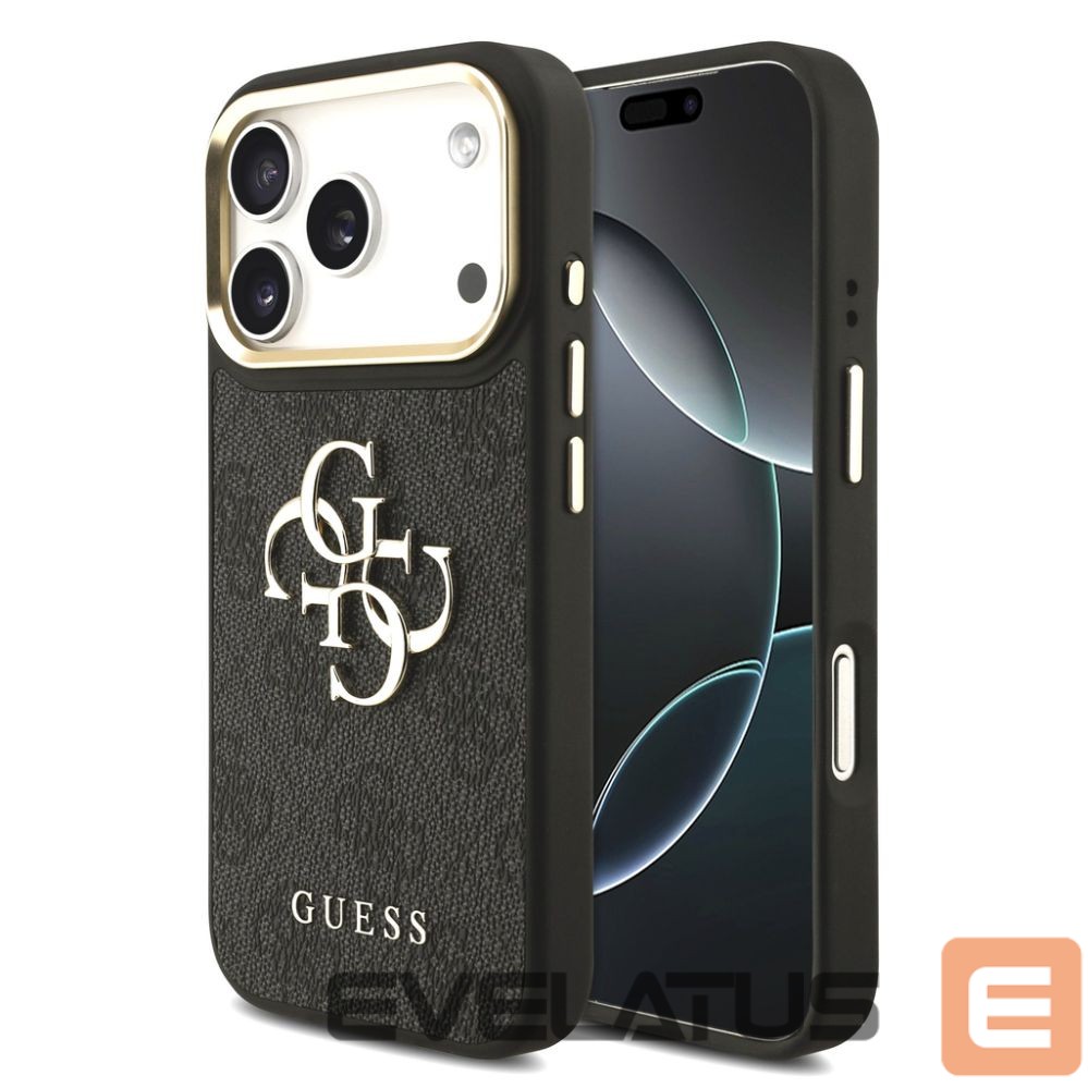 Aizmugurējais vāciņš Guess Apple iPhone 17 Pro PU Leather 4G Metal Logo Gold Frame Case Black