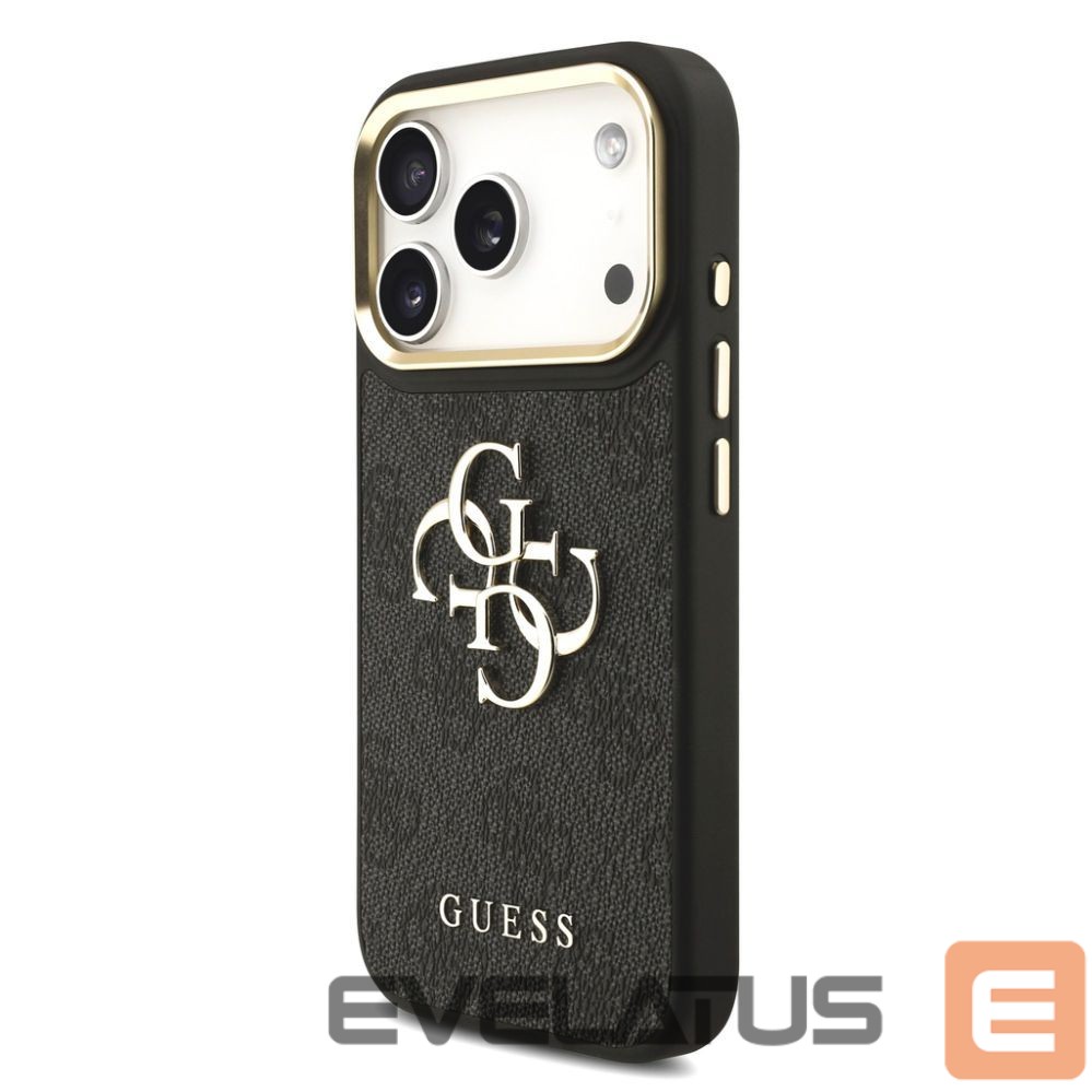 Aizmugurējais vāciņš Guess Apple iPhone 17 Pro PU Leather 4G Metal Logo Gold Frame Case Black