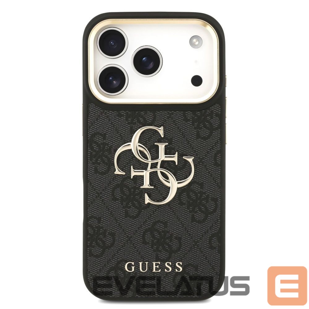 Aizmugurējais vāciņš Guess Apple iPhone 17 Pro PU Leather 4G Metal Logo Gold Frame Case Black