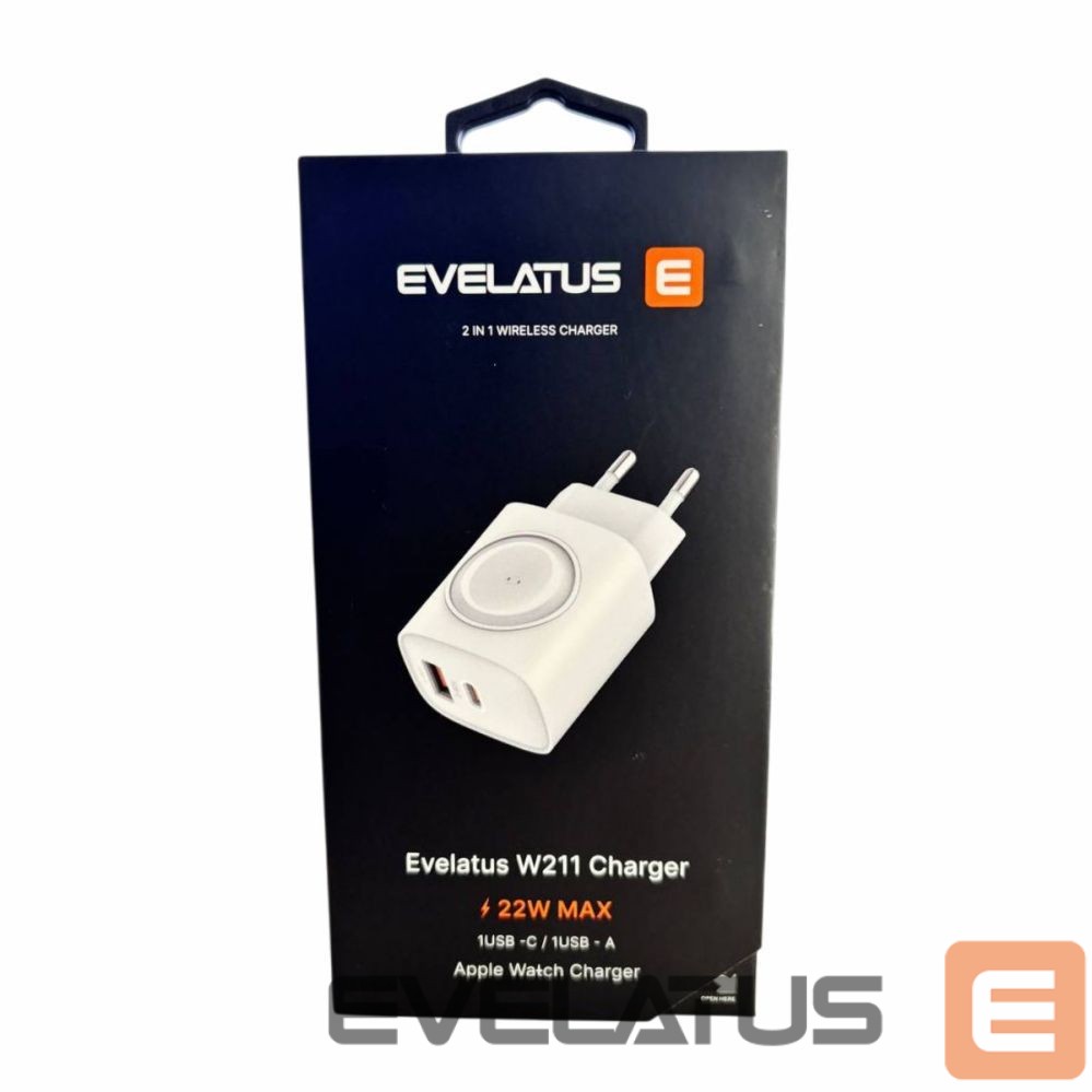 Adapteris Evelatus Evelatus 2 in 1 Charger 20W Max USB-C+USB-A:15W Max USB-C+USB-A+Wireless:15W+2W 17W Max White