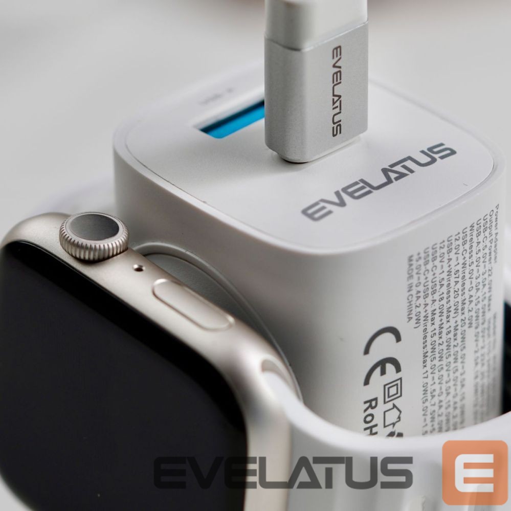 Adapteris Evelatus Evelatus 2 in 1 Charger 20W Max USB-C+USB-A:15W Max USB-C+USB-A+Wireless:15W+2W 17W Max White