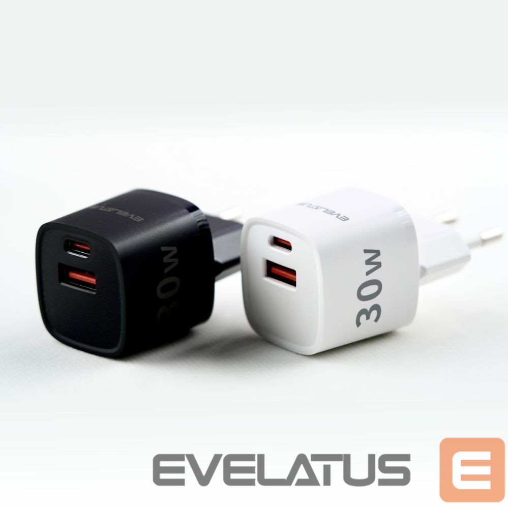 Adapteris Evelatus USB-A and USB-C 30W Max / EU charger White