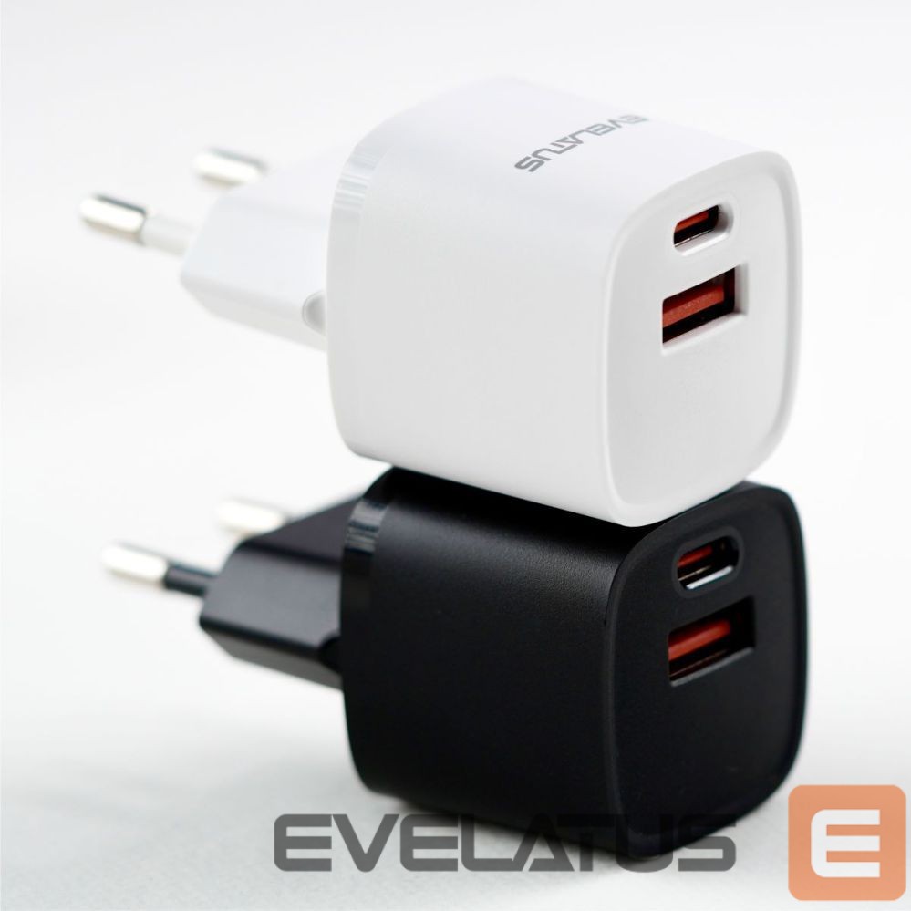 Adapteris Evelatus USB-A and USB-C 30W Max / EU charger White