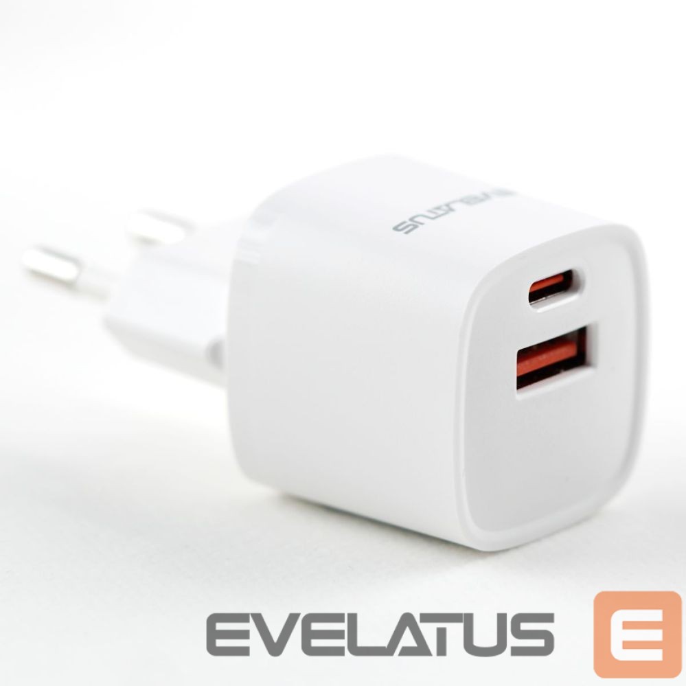 Adapteris Evelatus USB-A and USB-C 30W Max / EU charger White