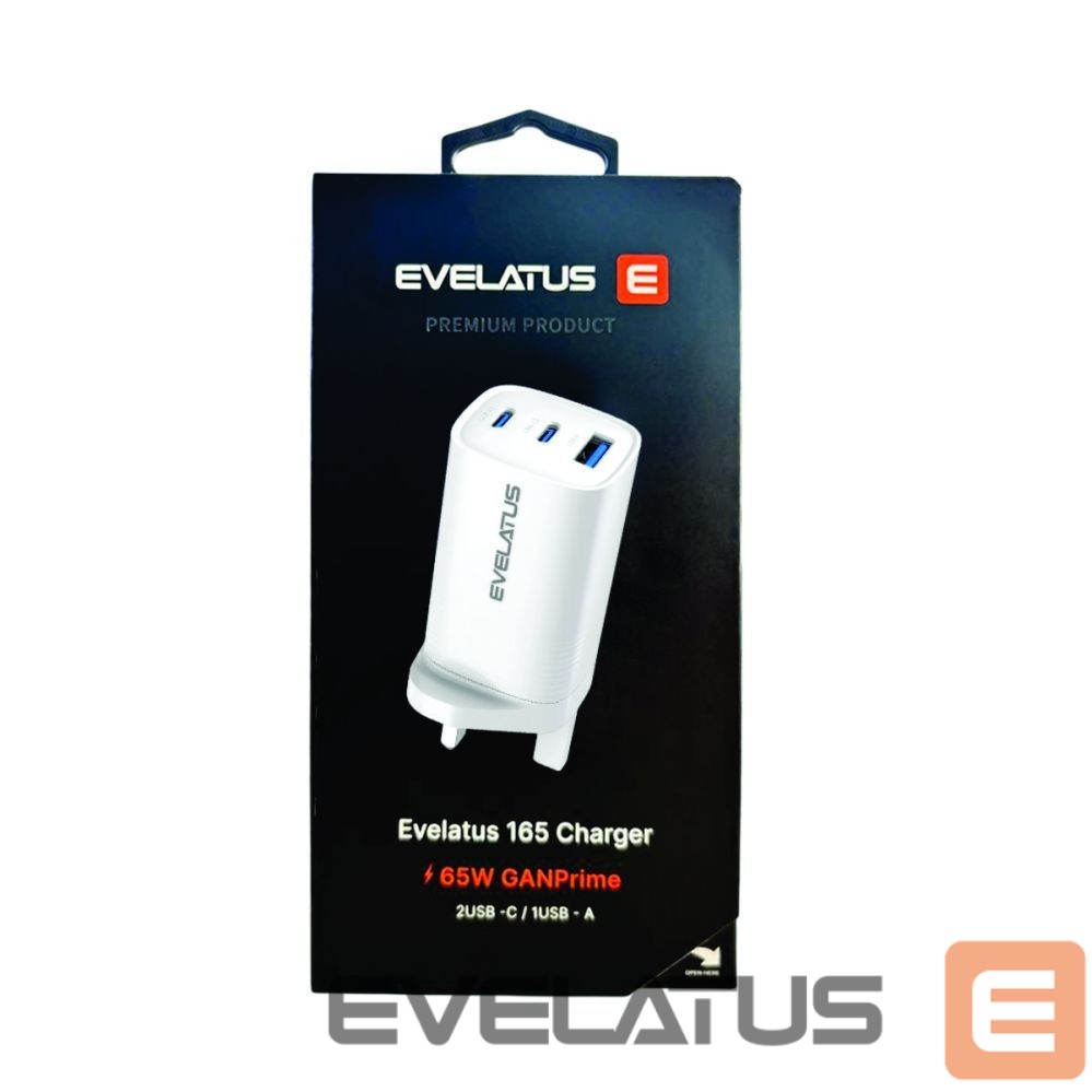 Adapteris Evelatus 65W Max Fast Charger UK USB-C1/USB-C1/USB-A White