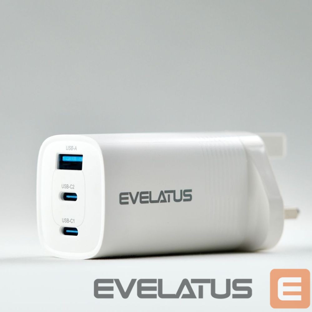 Adapteris Evelatus 65W Max Fast Charger UK USB-C1/USB-C1/USB-A White