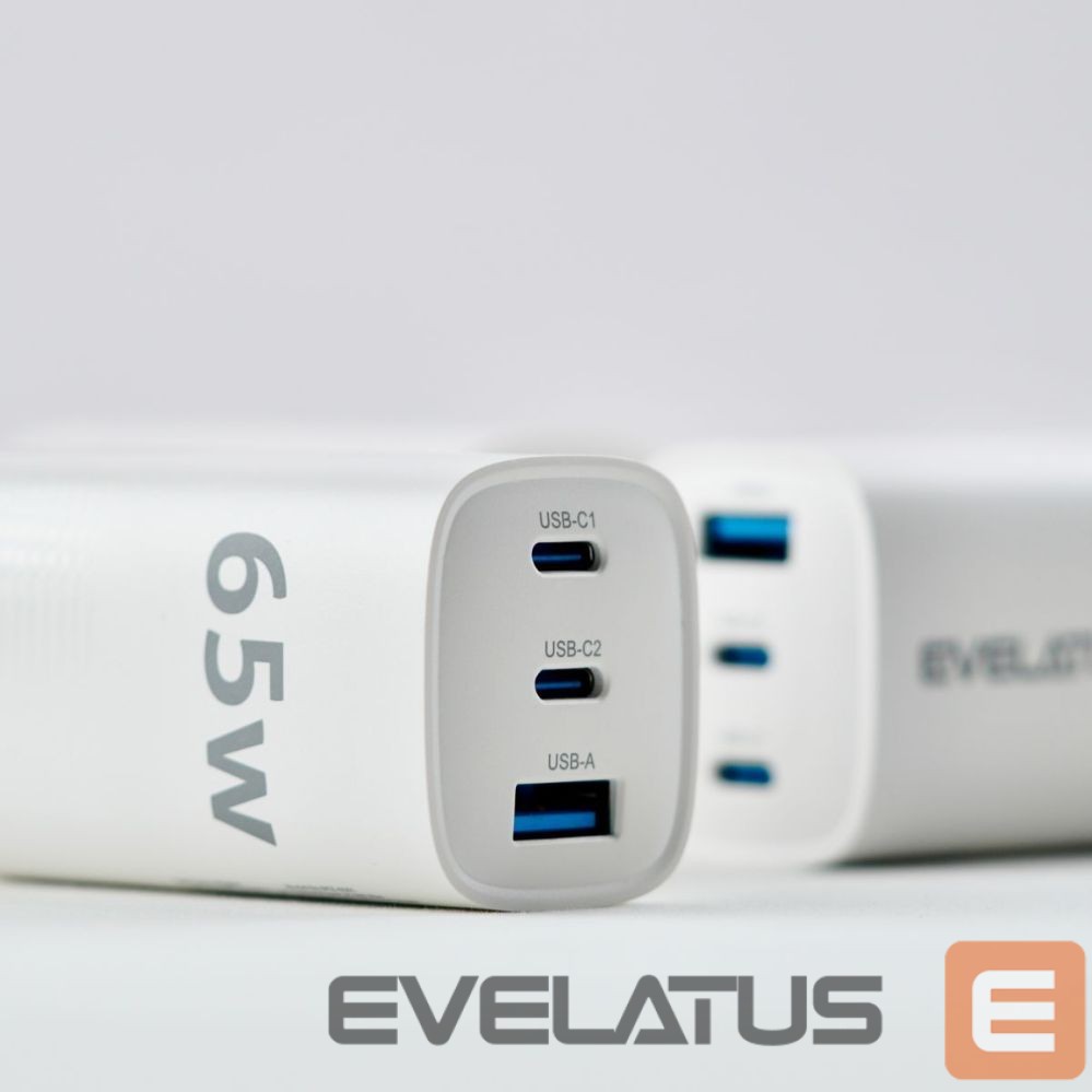Adapteris Evelatus 65W Max Fast Charger UK USB-C1/USB-C1/USB-A White