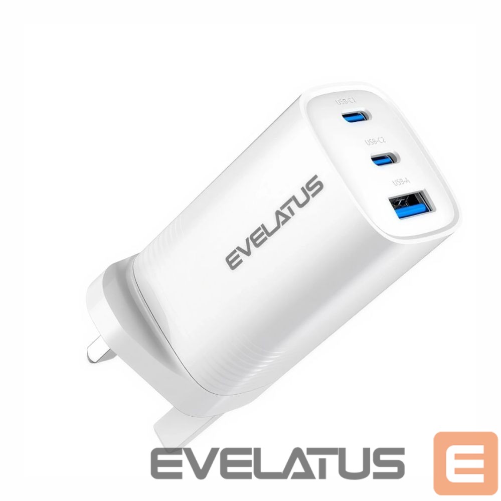 Adapteris Evelatus 65W Max Fast Charger UK USB-C1/USB-C1/USB-A White