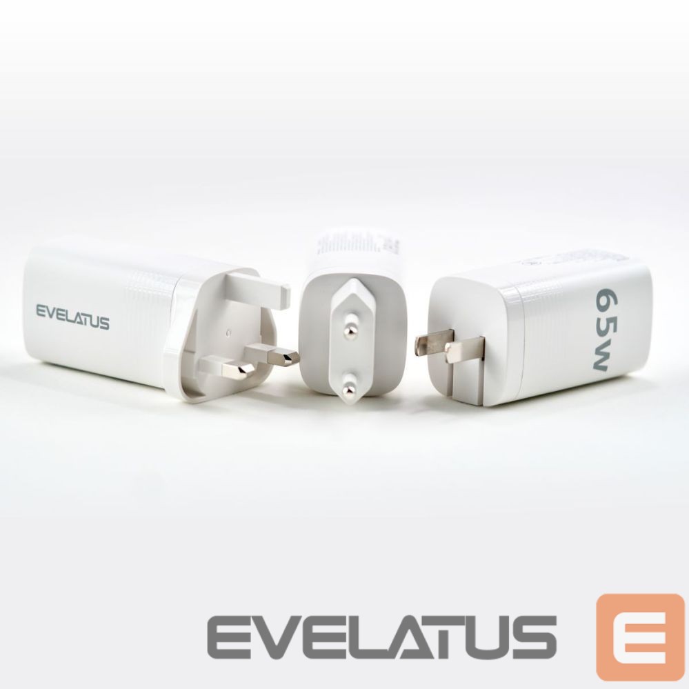 Adapteris Evelatus 65W Max Fast Charger UK USB-C1/USB-C1/USB-A White
