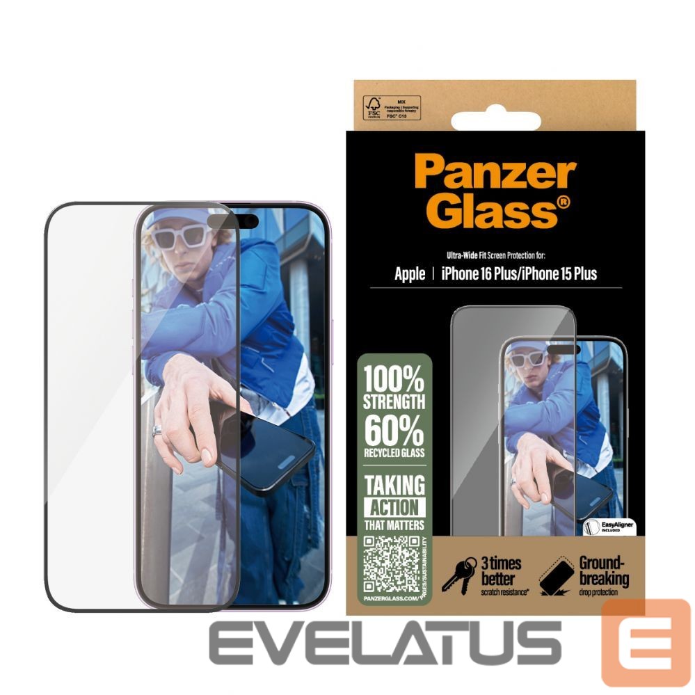 Aizmugurējais vāciņš PanzerGlass Screen Protector iPhone 16 Plus / iPhone 15 Plus | Ultra-Wide Fit |