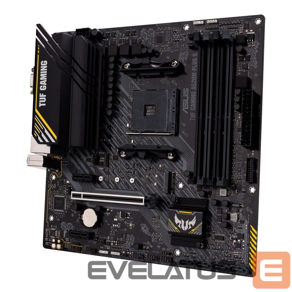 Pamatplate Intel procesorsiem Asus TUF GAMING A520M-PLUS II Processor family AMD, Processor socket AM4, DDR4 DIMM, Memory slots 4, Supported hard disk drive interfaces SATA, M.2, Number of SATA connectors 4, Chipset AMD A520, Micro ATX