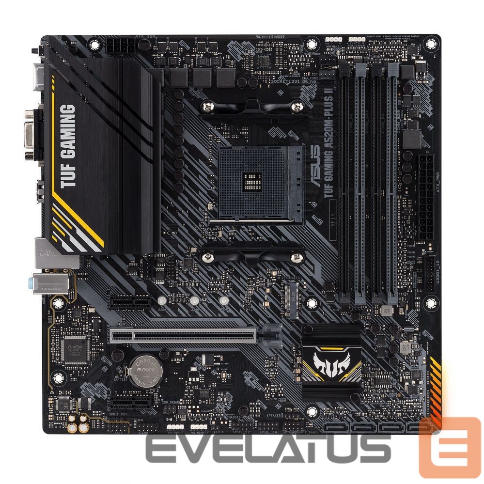 Pamatplate Intel procesorsiem Asus TUF GAMING A520M-PLUS II Processor family AMD, Processor socket AM4, DDR4 DIMM, Memory slots 4, Supported hard disk drive interfaces SATA, M.2, Number of SATA connectors 4, Chipset AMD A520, Micro ATX