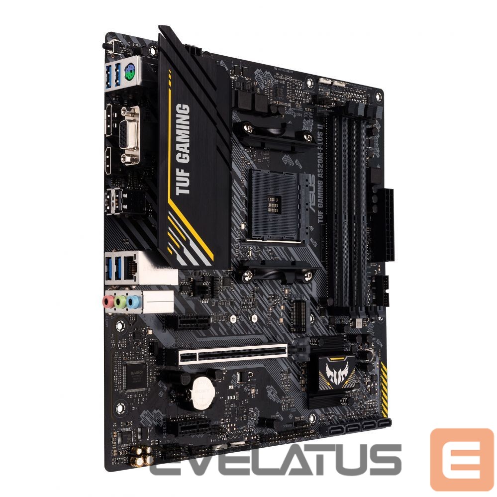 Pamatplate Intel procesorsiem Asus TUF GAMING A520M-PLUS II Processor family AMD, Processor socket AM4, DDR4 DIMM, Memory slots 4, Supported hard disk drive interfaces SATA, M.2, Number of SATA connectors 4, Chipset AMD A520, Micro ATX