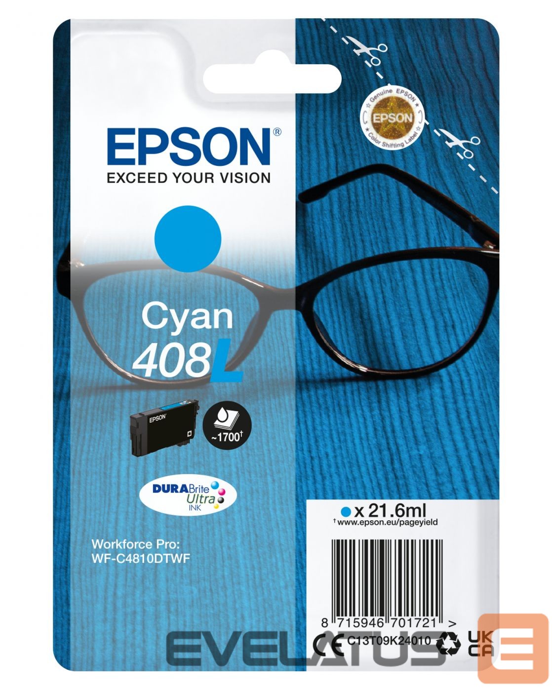 Aksesuāri un izejmateriāli EPSON DURABrite Ultra 408L Ink cartrige, Cyan