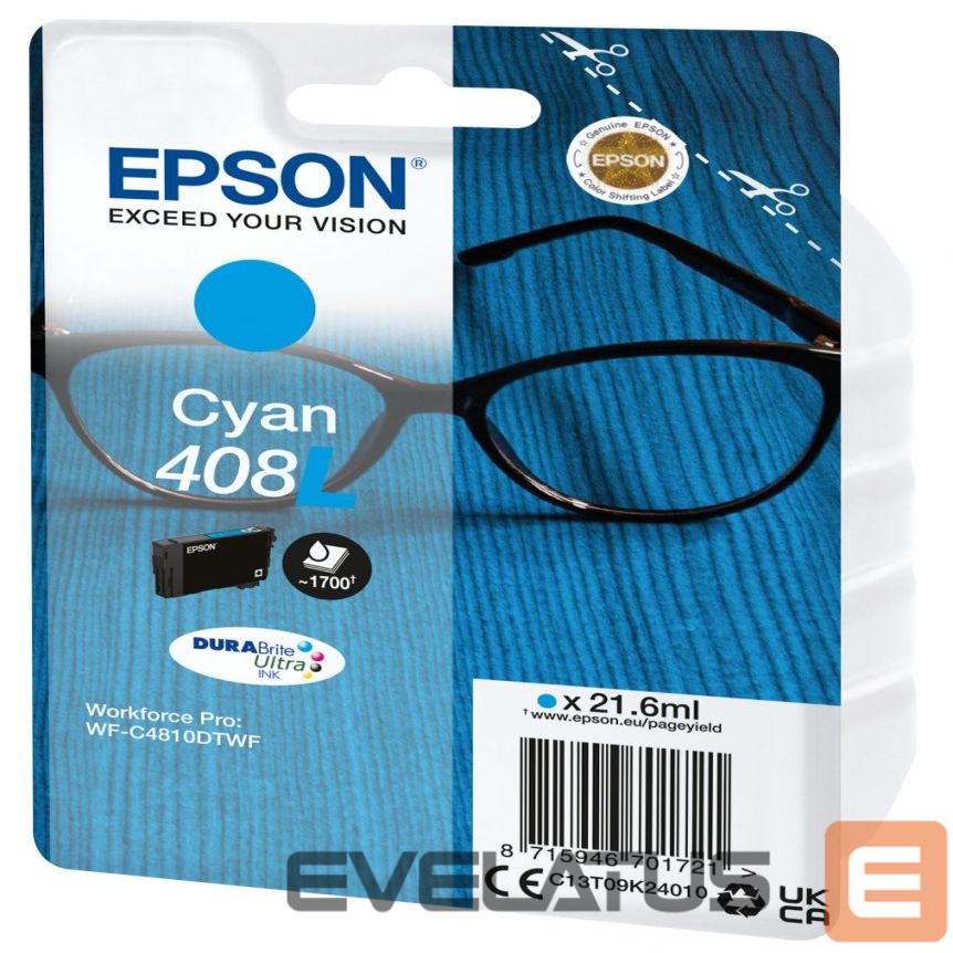 Aksesuāri un izejmateriāli EPSON DURABrite Ultra 408L Ink cartrige, Cyan