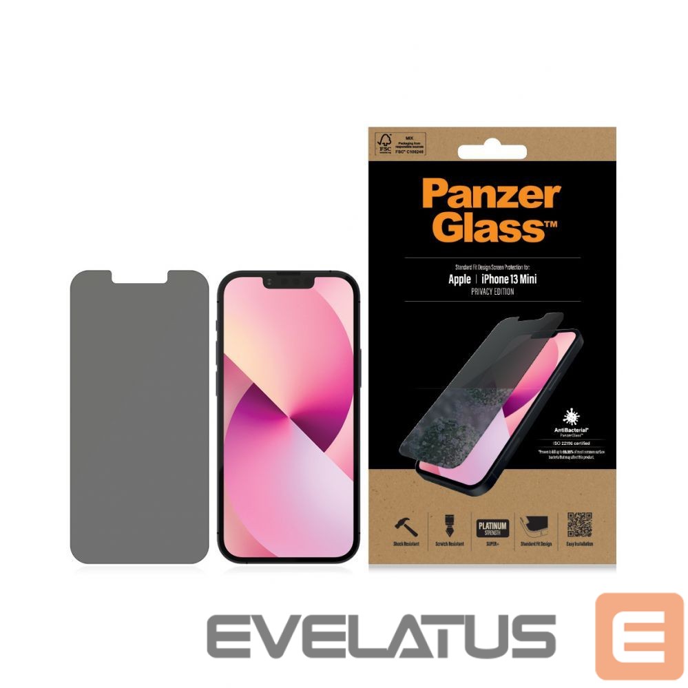 Aizmugurējais vāciņš PanzerGlass Apple, iPhone 13 Mini, Tempered glass, Black, Privacy Screen Protector