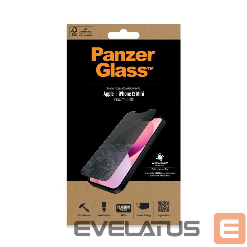 Aizmugurējais vāciņš PanzerGlass Apple, iPhone 13 Mini, Tempered glass, Black, Privacy Screen Protector