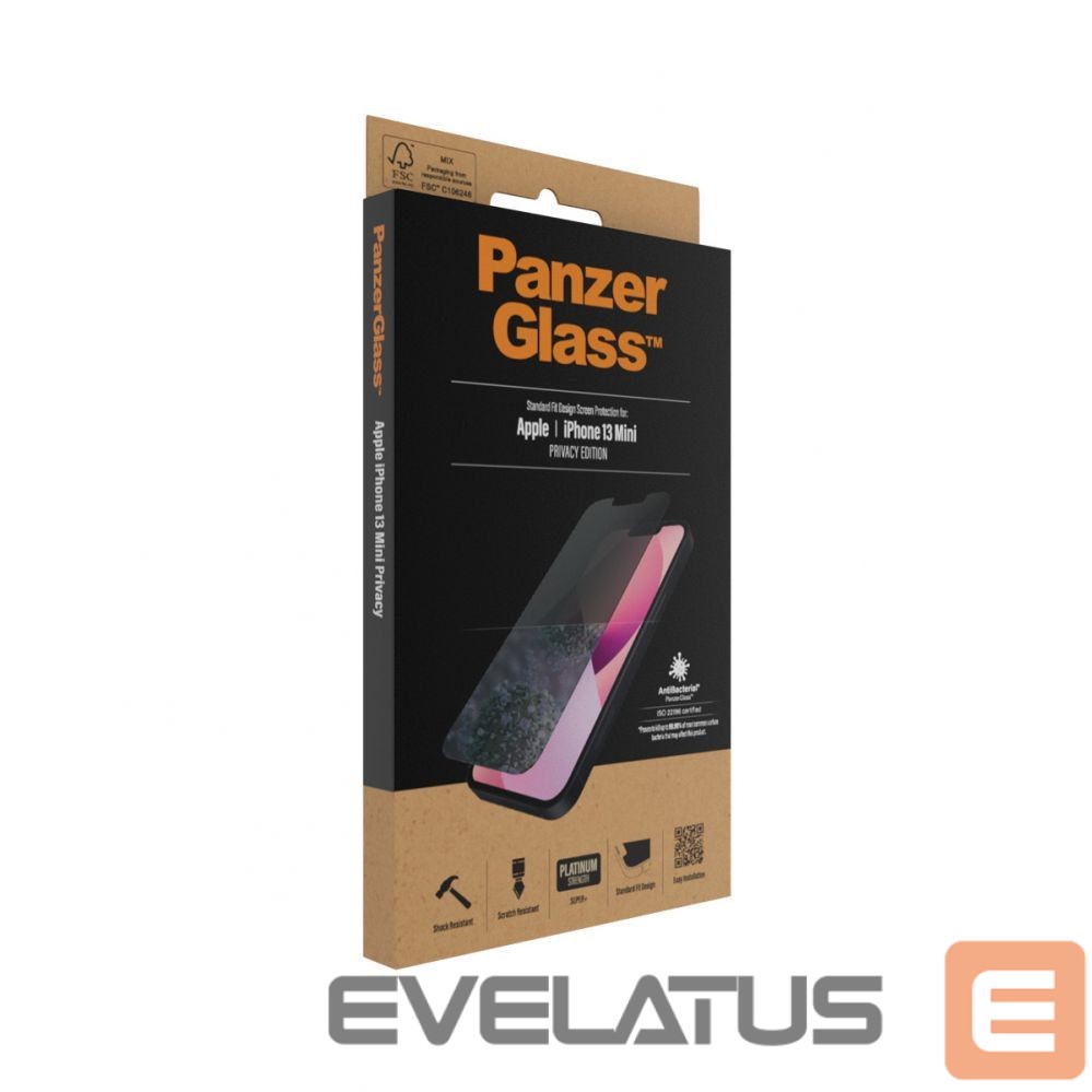 Aizmugurējais vāciņš PanzerGlass Apple, iPhone 13 Mini, Tempered glass, Black, Privacy Screen Protector