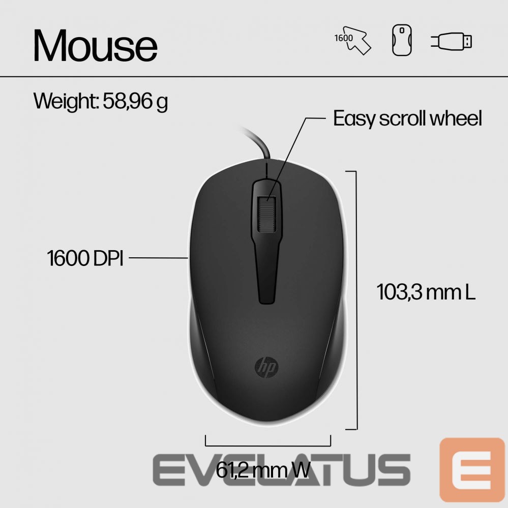 Datortehnikas aksesuāri HP HP 150 Wired Mouse and Keyboard (EN)