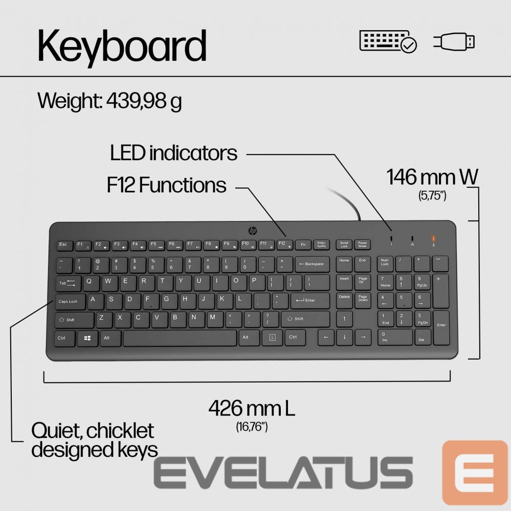 Datortehnikas aksesuāri HP HP 150 Wired Mouse and Keyboard (EN)