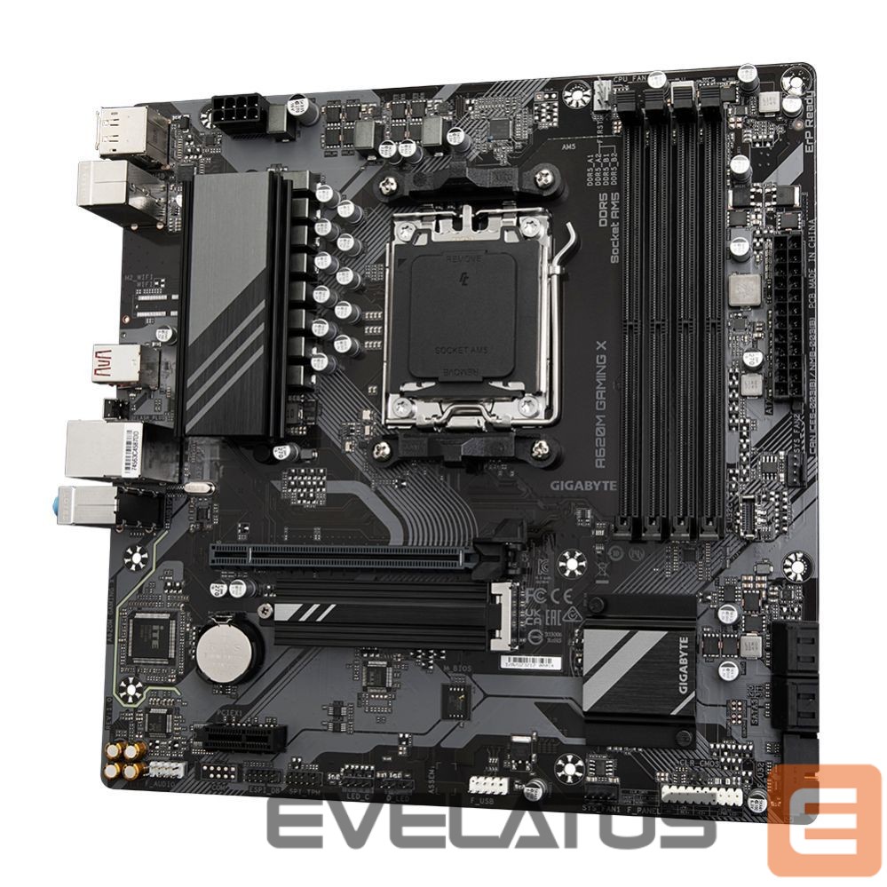 Pamatplate Intel procesorsiem Gigabyte A620M GAMING XG10 Processor family AMD, Processor socket AM5, DDR5 DIMM, Memory slots 4, Supported hard disk drive interfaces SATA, M.2, Number of SATA connectors 4, Chipset AMD A620, Micro ATX