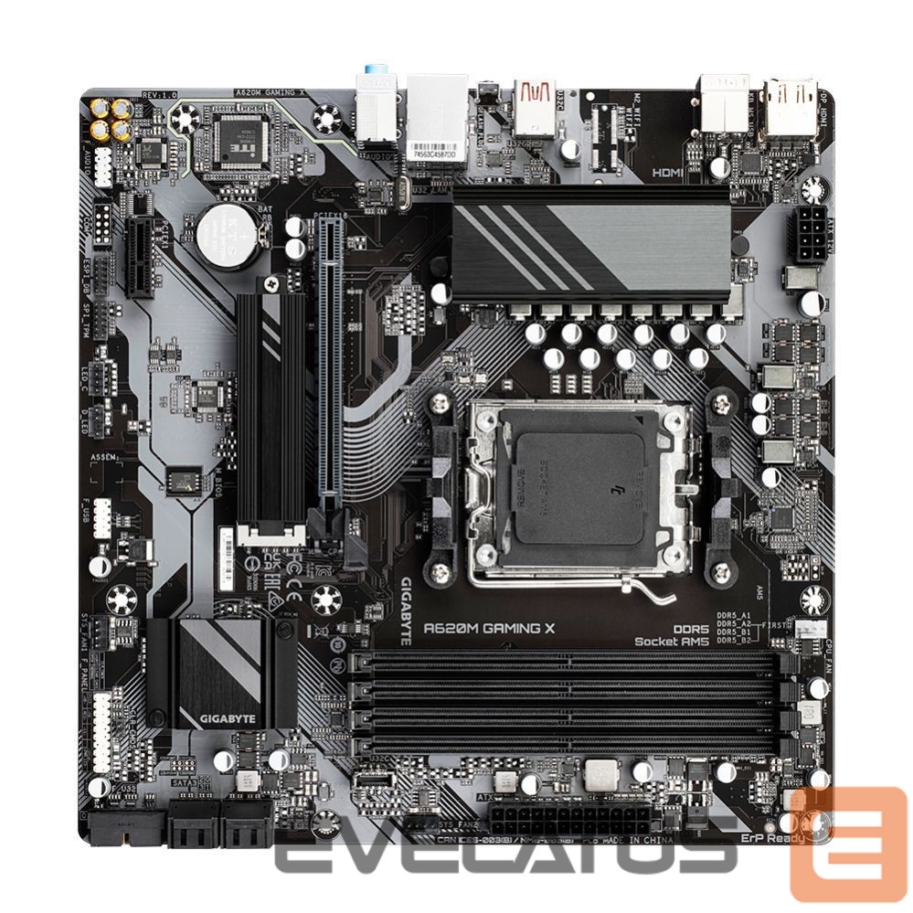 Pamatplate Intel procesorsiem Gigabyte A620M GAMING XG10 Processor family AMD, Processor socket AM5, DDR5 DIMM, Memory slots 4, Supported hard disk drive interfaces SATA, M.2, Number of SATA connectors 4, Chipset AMD A620, Micro ATX