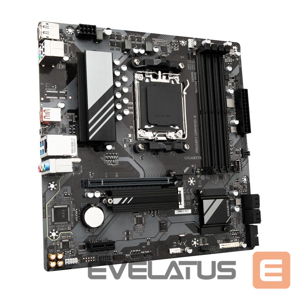 Pamatplate Intel procesorsiem Gigabyte A620M GAMING XG10 Processor family AMD, Processor socket AM5, DDR5 DIMM, Memory slots 4, Supported hard disk drive interfaces SATA, M.2, Number of SATA connectors 4, Chipset AMD A620, Micro ATX