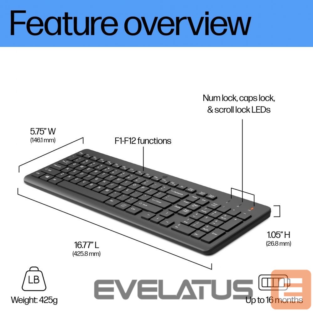 Datortehnikas aksesuāri HP HP 225 Wireless Keyboard