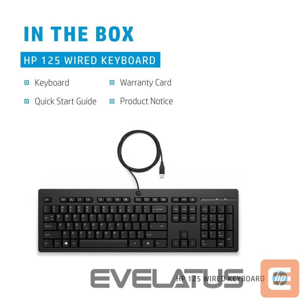 Datortehnikas aksesuāri HP HP 125 USB WD KBD Bulk 12