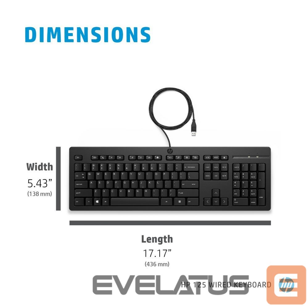 Datortehnikas aksesuāri HP HP 125 USB WD KBD Bulk 12