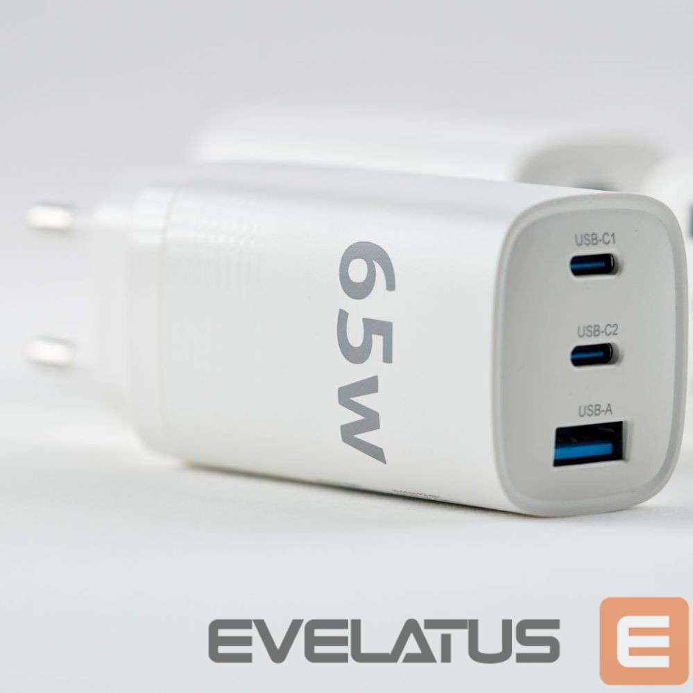Adapteris Evelatus 65W Max Fast Charger EU USB-C1/USB-C1/USB-A White