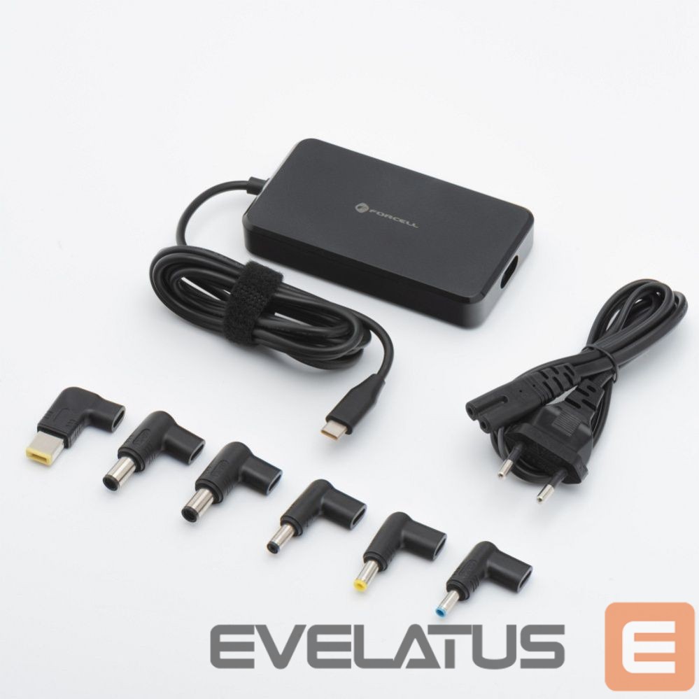 Adapteris Forcell FORCELL F-ENERGY E856 uniwersal laptop charger 90W USB C + 6 adaptors - black