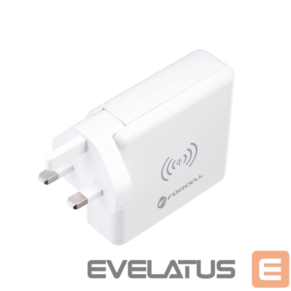 Adapteris Forcell Multifunction charger Forcell F-Energy 4in1 2 x USB A + USB C 15W + power bank 8000mAh + wireless charging white