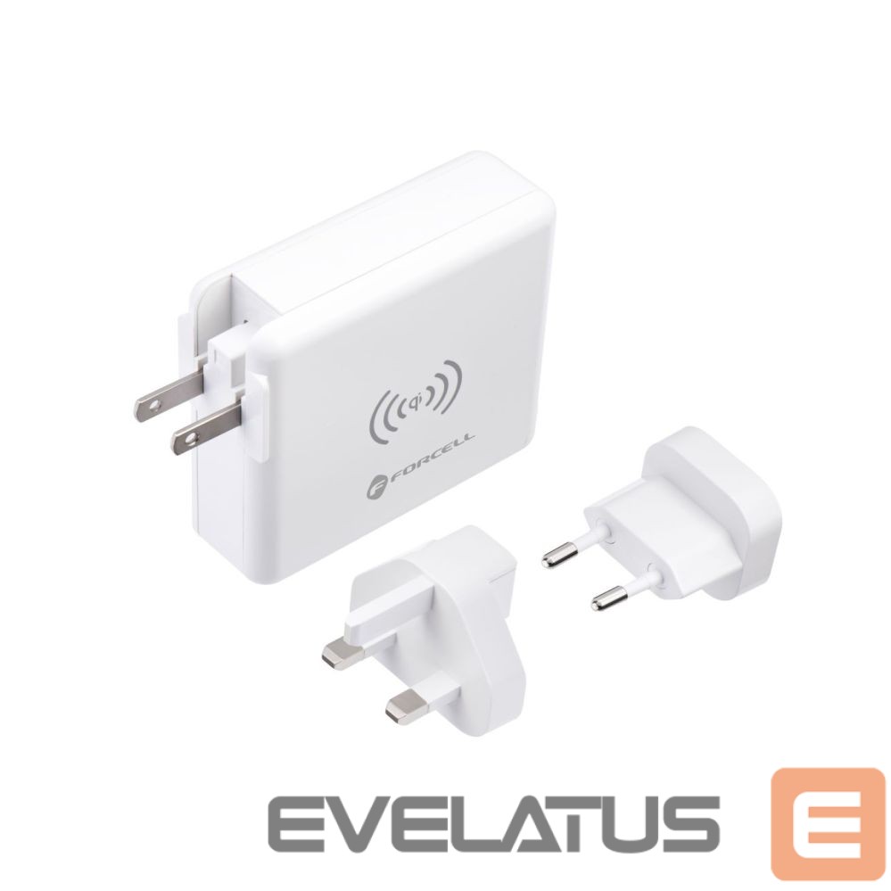 Adapteris Forcell Multifunction charger Forcell F-Energy 4in1 2 x USB A + USB C 15W + power bank 8000mAh + wireless charging white
