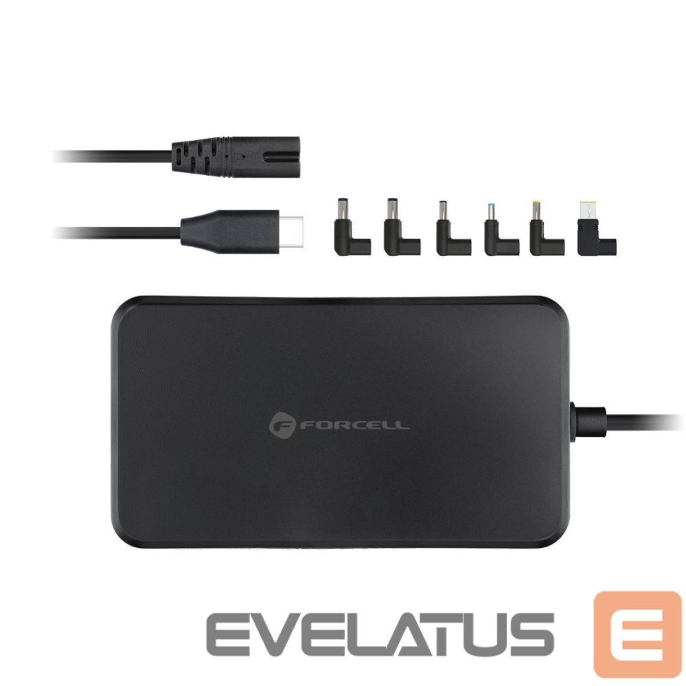 Adapteris Forcell FORCELL F-ENERGY E856 uniwersal laptop charger 90W USB C + 6 adaptors - black