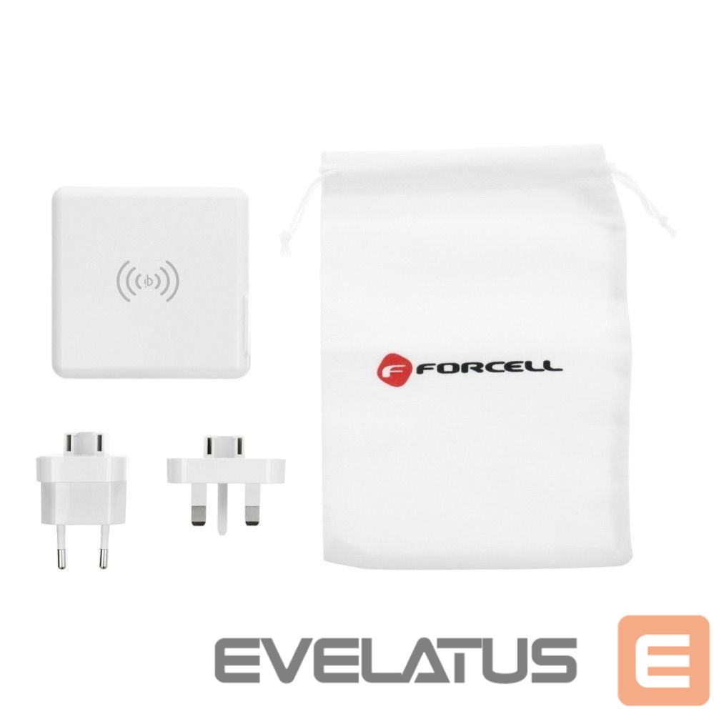 Adapteris Forcell Multifunction charger Forcell F-Energy 4in1 2 x USB A + USB C 15W + power bank 8000mAh + wireless charging white