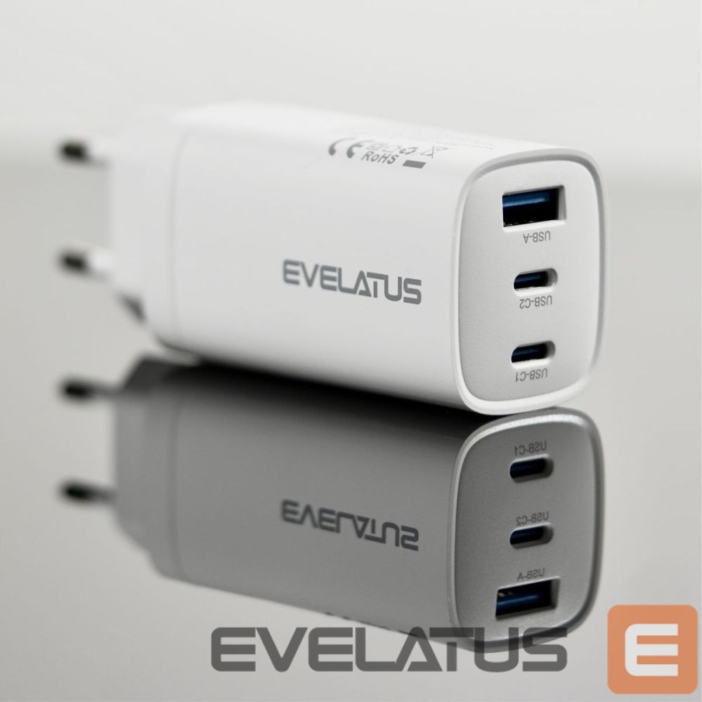 Adapteris Evelatus 65W Max Fast Charger EU USB-C1/USB-C1/USB-A White