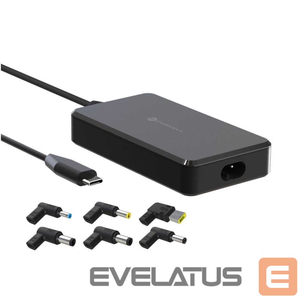 Adapteris Forcell FORCELL F-ENERGY E856 uniwersal laptop charger 90W USB C + 6 adaptors - black