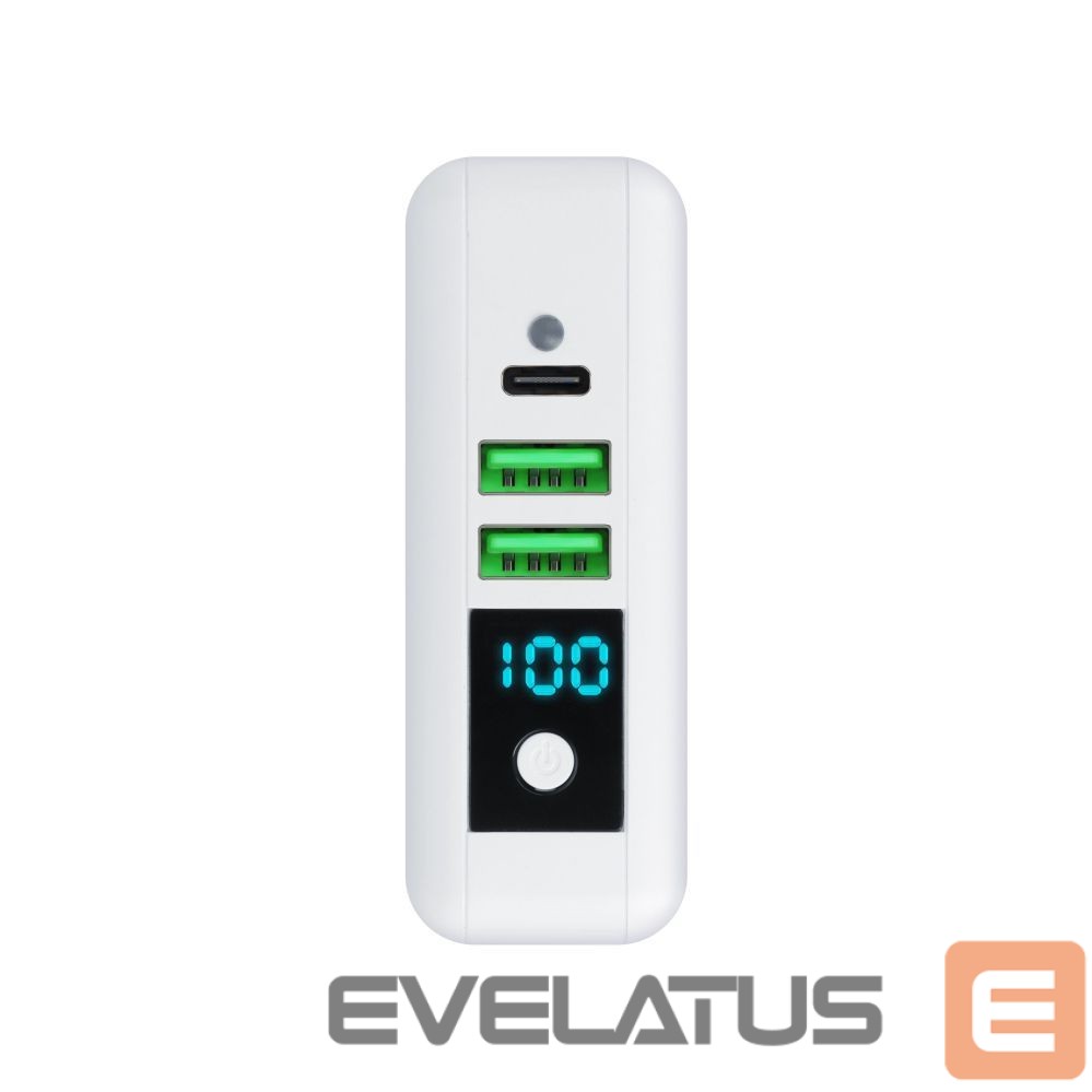 Adapteris Forcell Multifunction charger Forcell F-Energy 4in1 2 x USB A + USB C 15W + power bank 8000mAh + wireless charging white