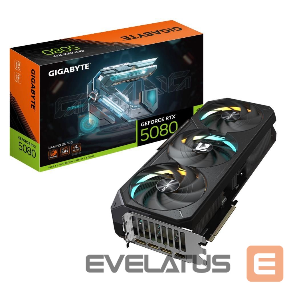 Grafiskās karte / Video kartes Gigabyte Graphics Card||NVIDIA GeForce RTX 5080|16 GB|GDDR7|256 bit|PCIE 5.0 16x|GPU 2617 MHz|Triple slot Fansink|1xHDMI|3xDisplayPort|GV-N5080GAMINGOC-16GD