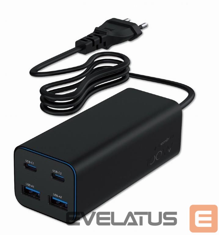 Lādēšanas ierīces un kabeļi Gembird CHARGER USB UNIVERSAL 4P 100W/TA-UC-2A2C-PD100-01-BK
