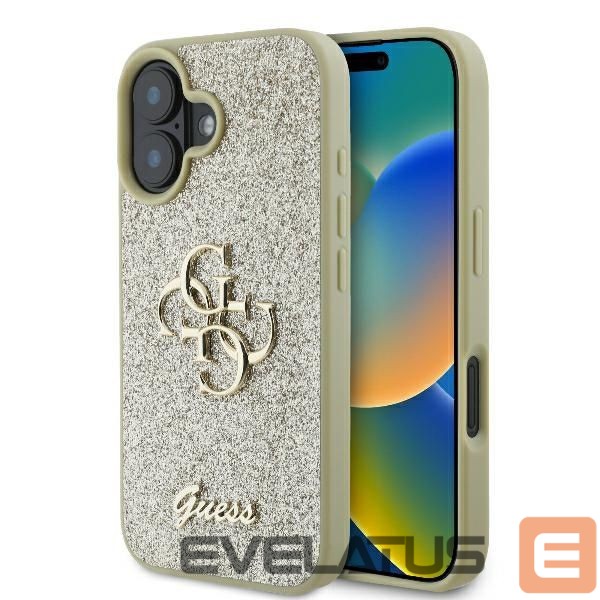 Aizmugurējais vāciņš Guess Guess Fixed Glitter Big 4G Case for iPhone 16 Plus - Gold